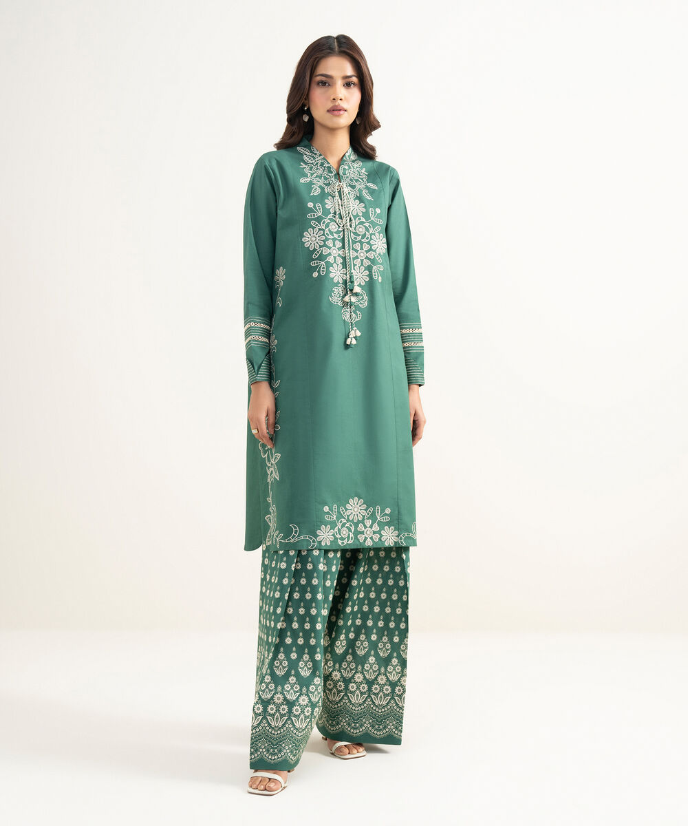 Women's Unstitched Lawn Embroidered Green 2 Piece Suit