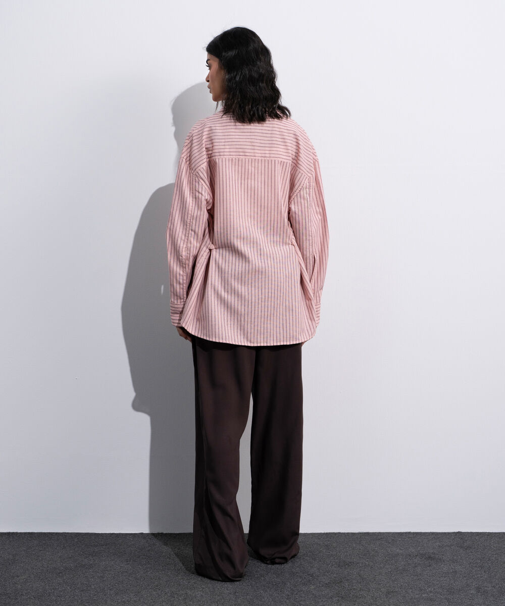 Women's Multi Cinched Waist Linen Blend Shirt