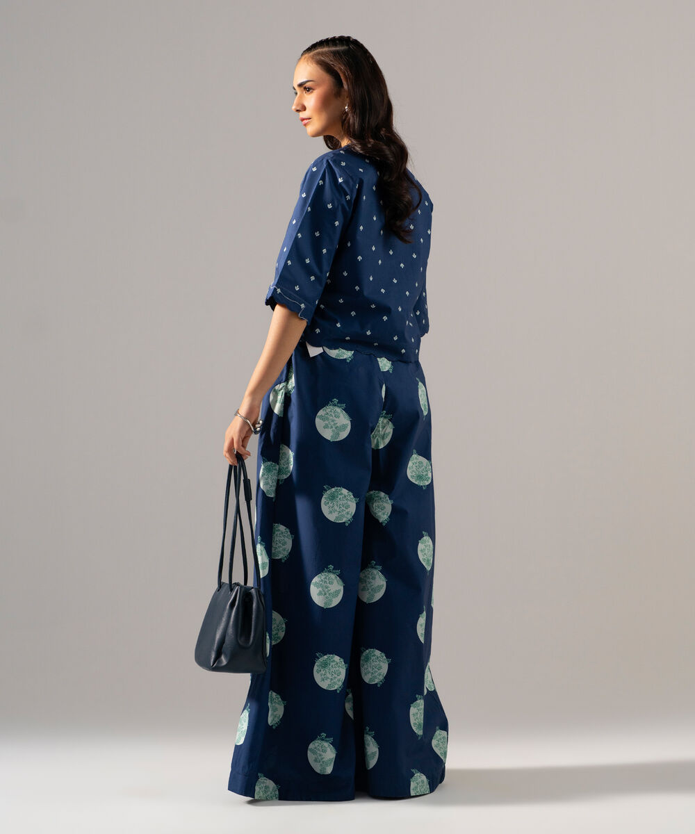 Women's RTW Poplin Printed Dark Blue Top
