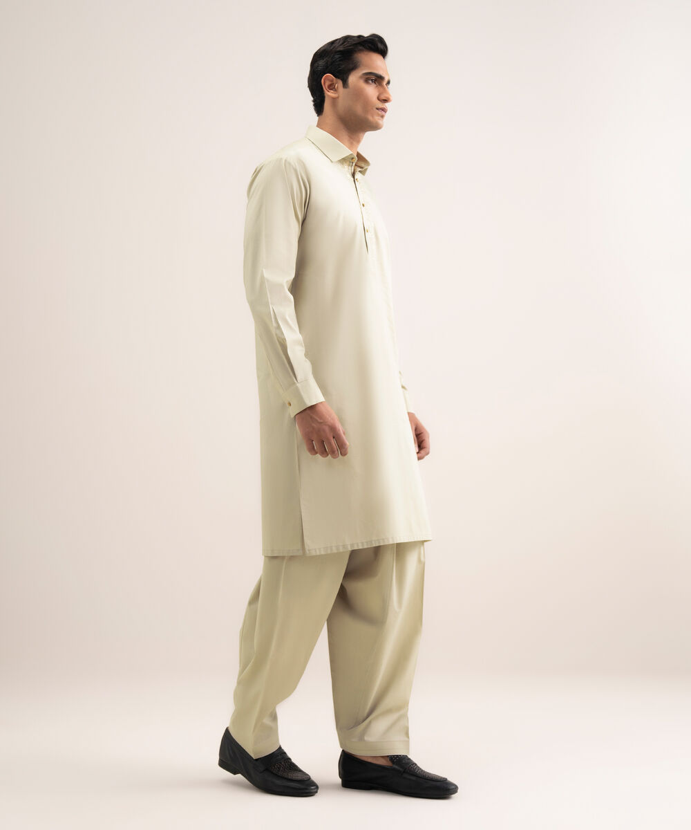 Men'S Stitched Beige Premium Cotton Suit