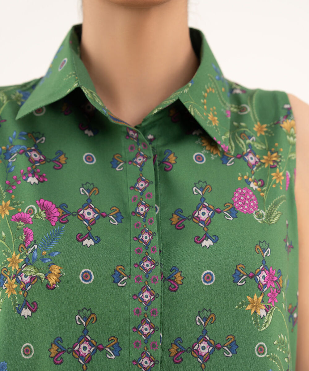 Women's Unstitched Viscose Khaddar Printed Green 2 Piece Suit