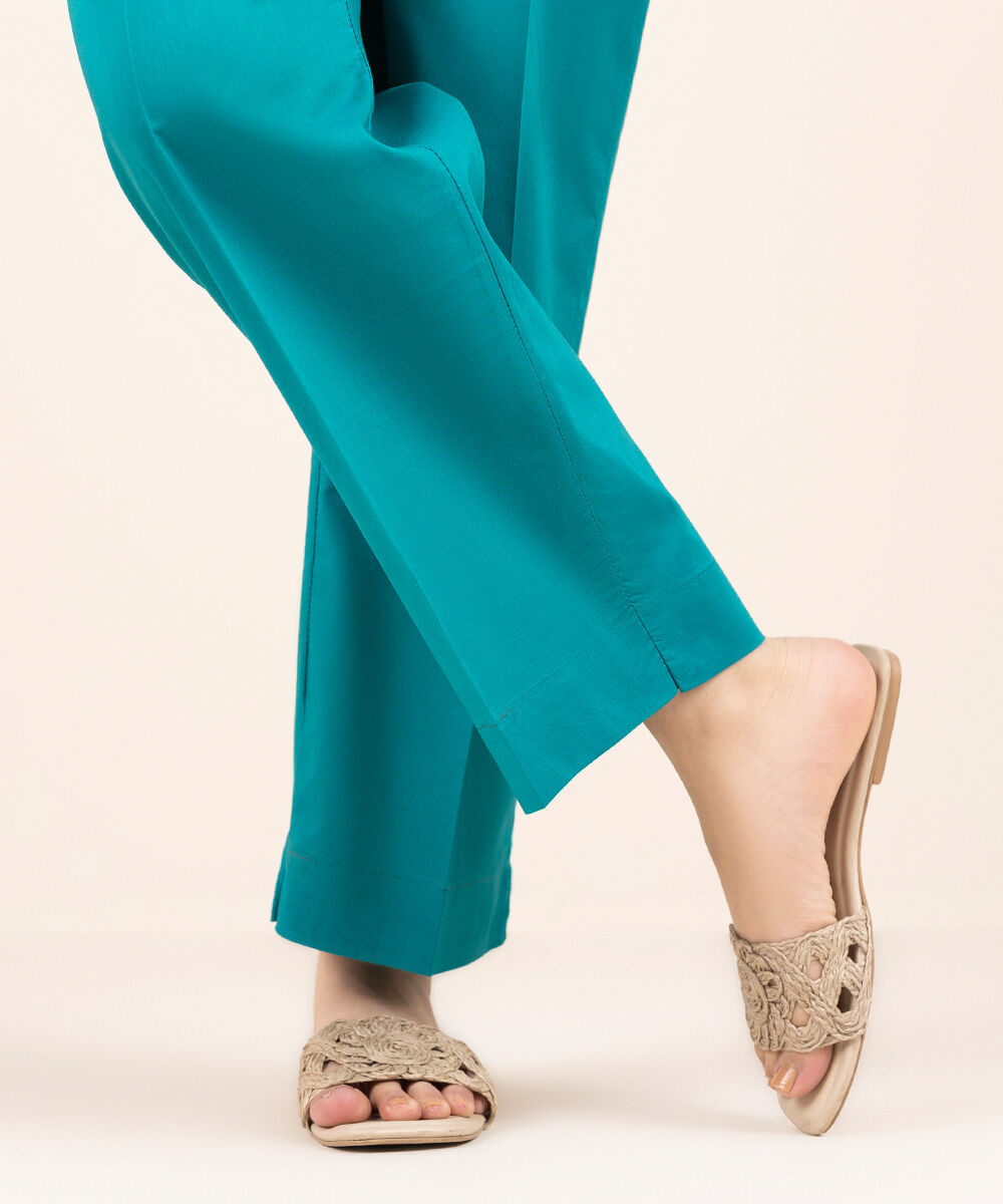 Women's Pret Cross Hatch Blue Solid Straight Pants