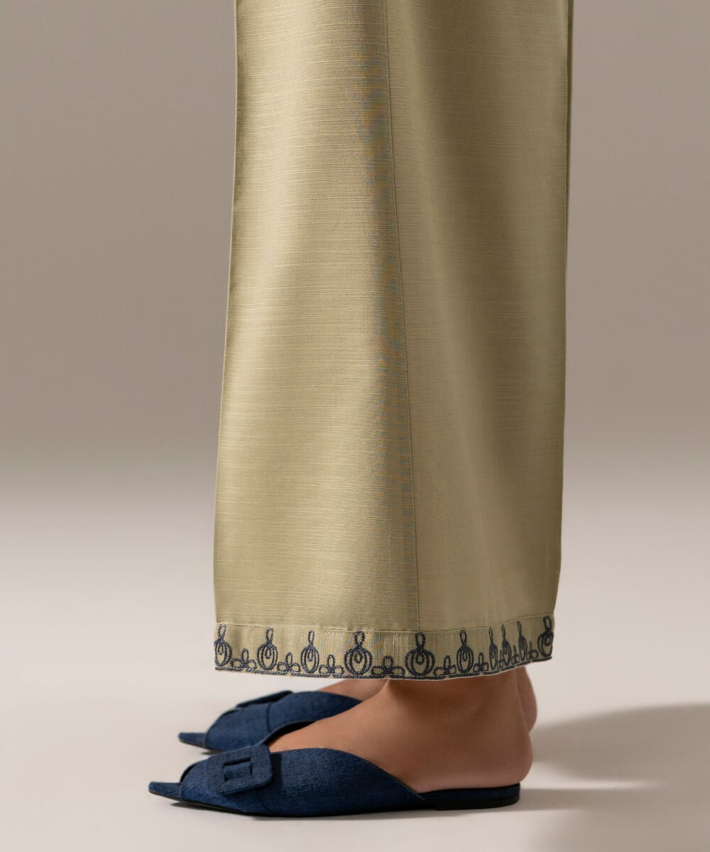 Women's RTW Khaddar Solid Green Flared Pants
