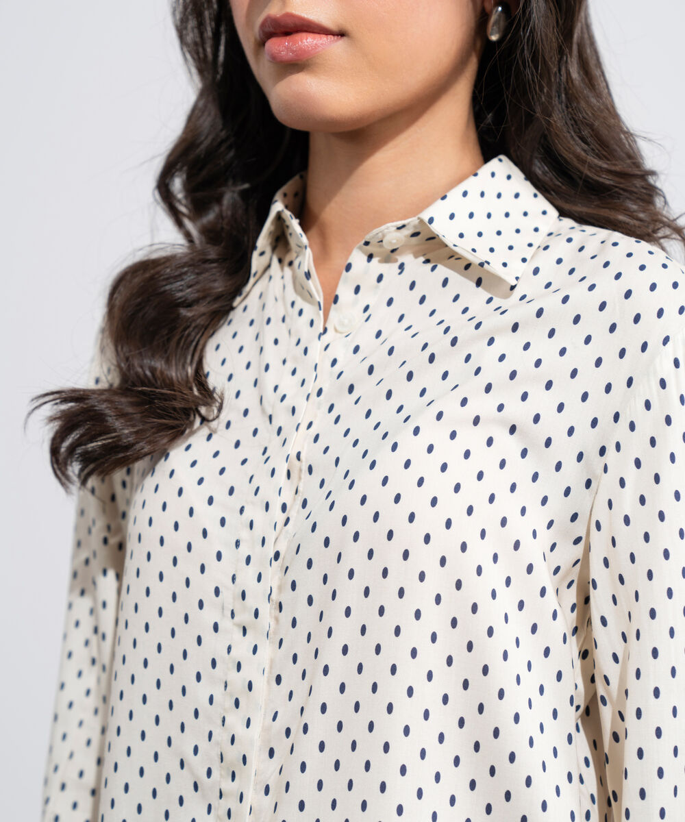 Women's Western White And  Black Polka Dots Shirt