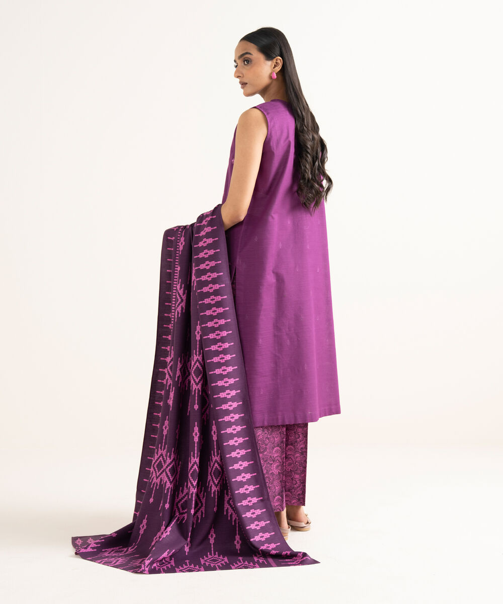 Women's Unstitched Khaddar Embroidered Magenta 3 Piece Suit