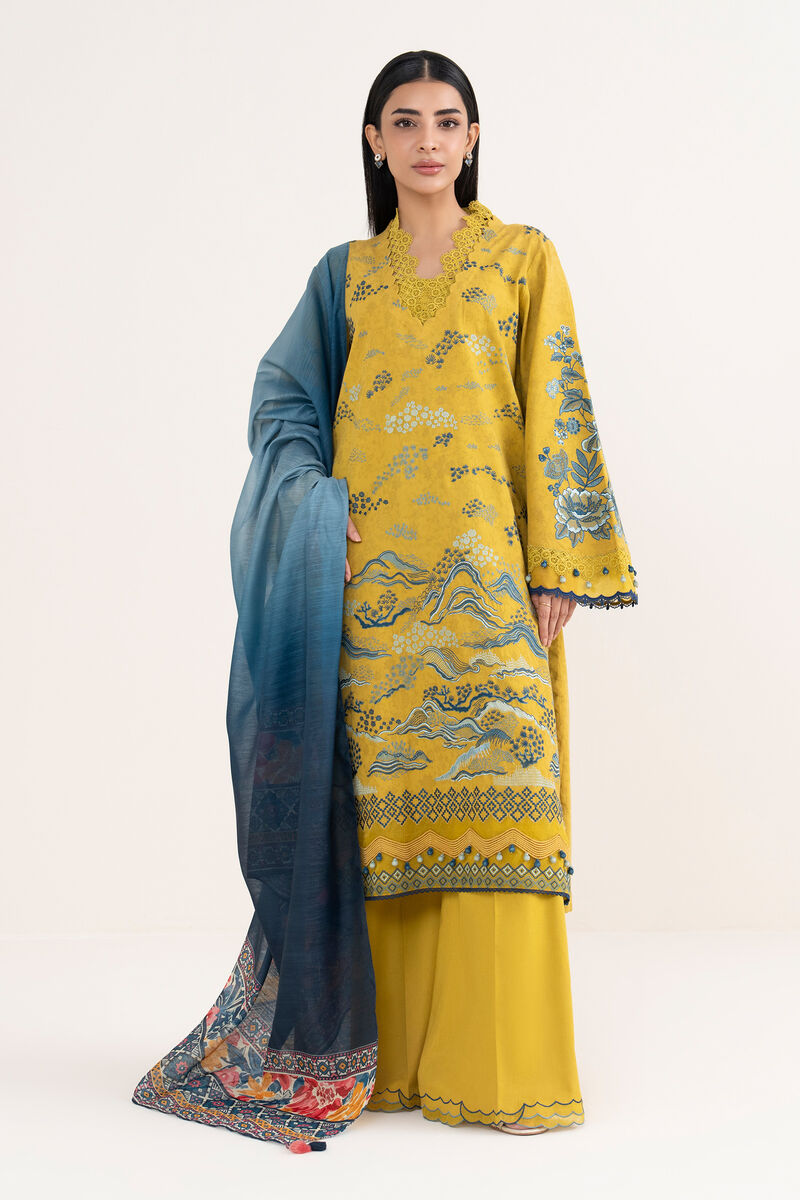 3 Piece -  Embroidered Cotton Jacquard Suit