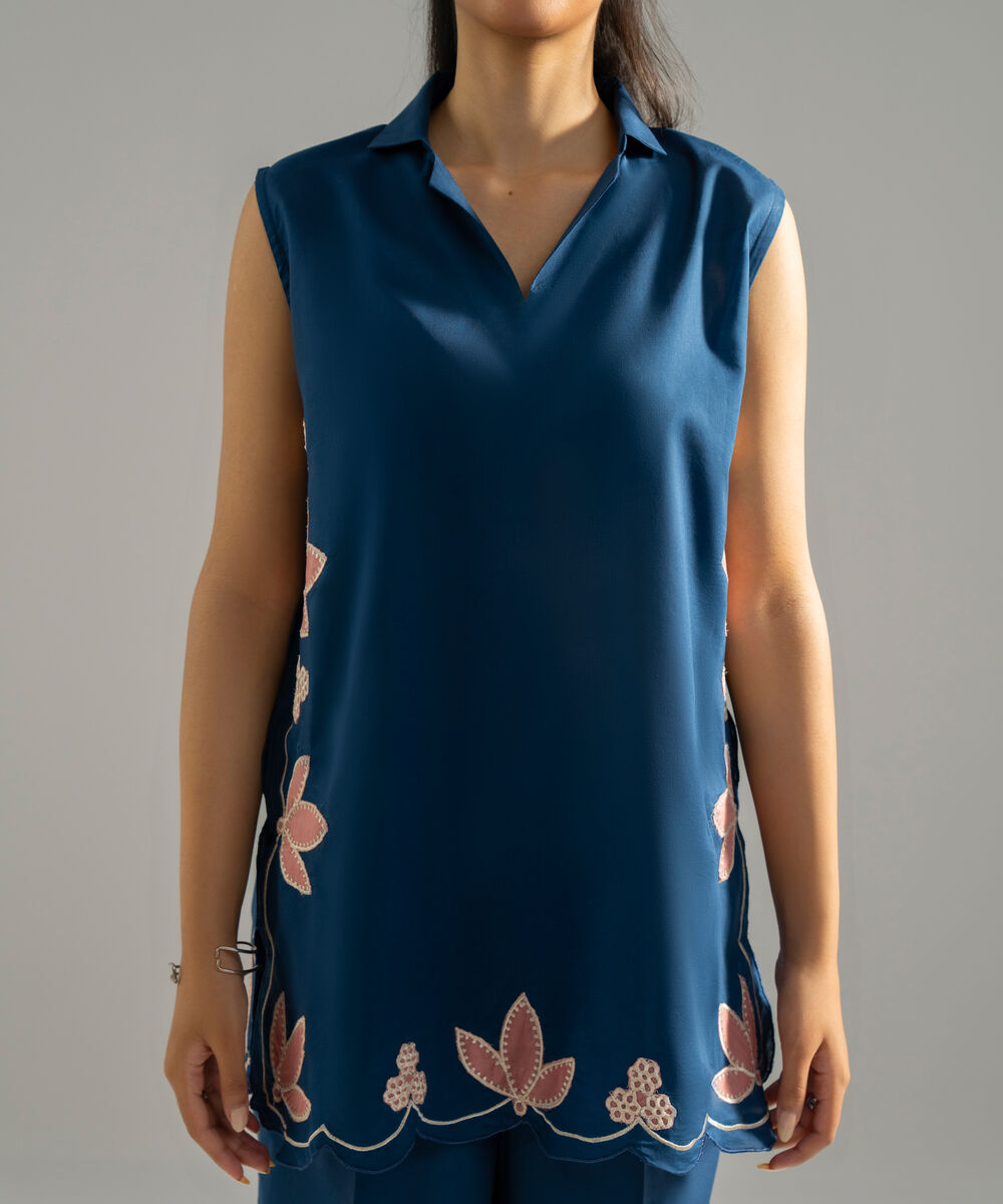 Women's RTW Lawn Solid Embroidered Dark Blue 2 Piece Suit