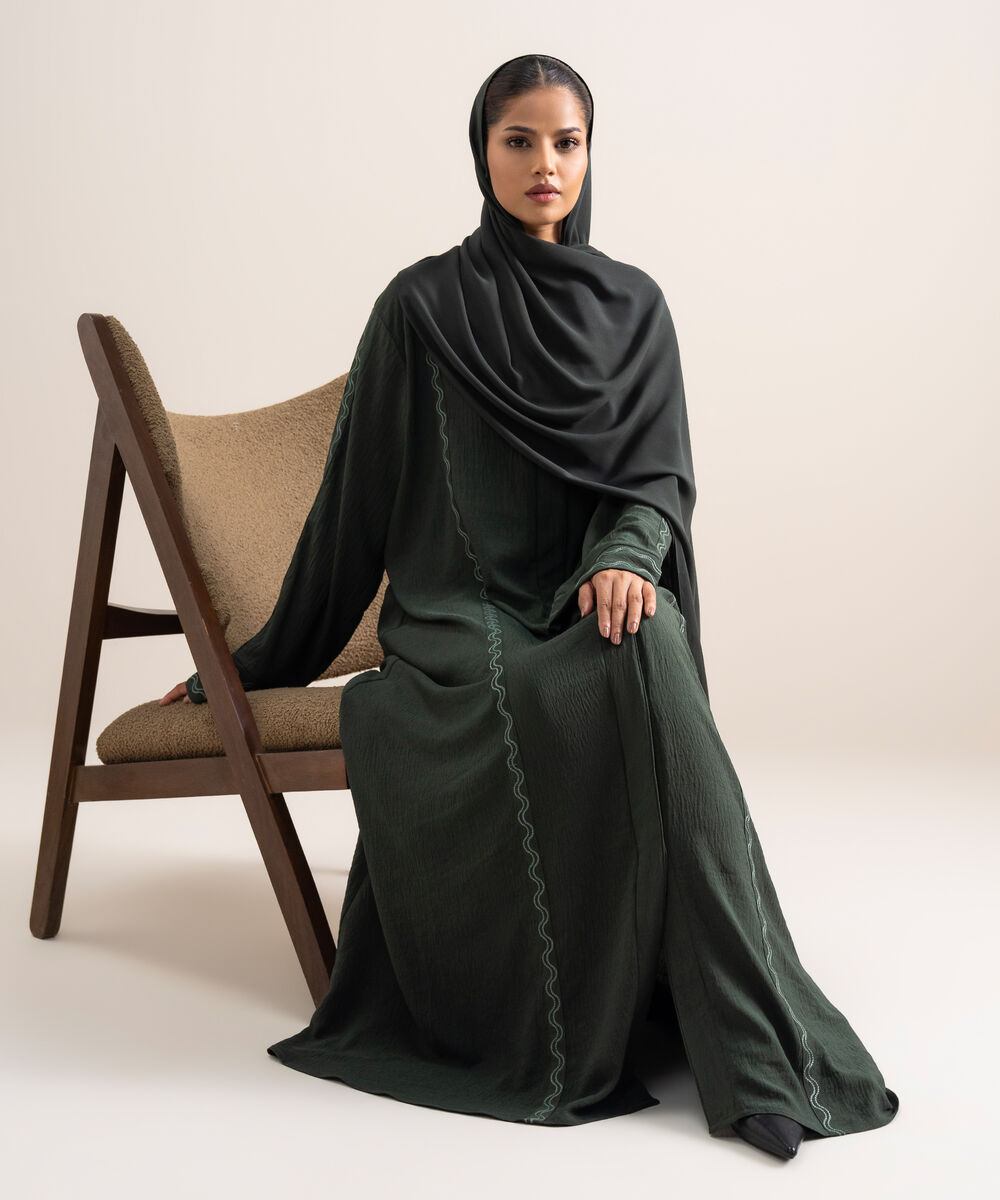 Women's Polyster Green Regular Abbaya Set
