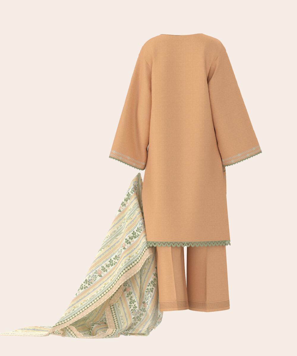 Women's Unstitched Self Jacquard Peach  Embroidered 3 Piece Suit