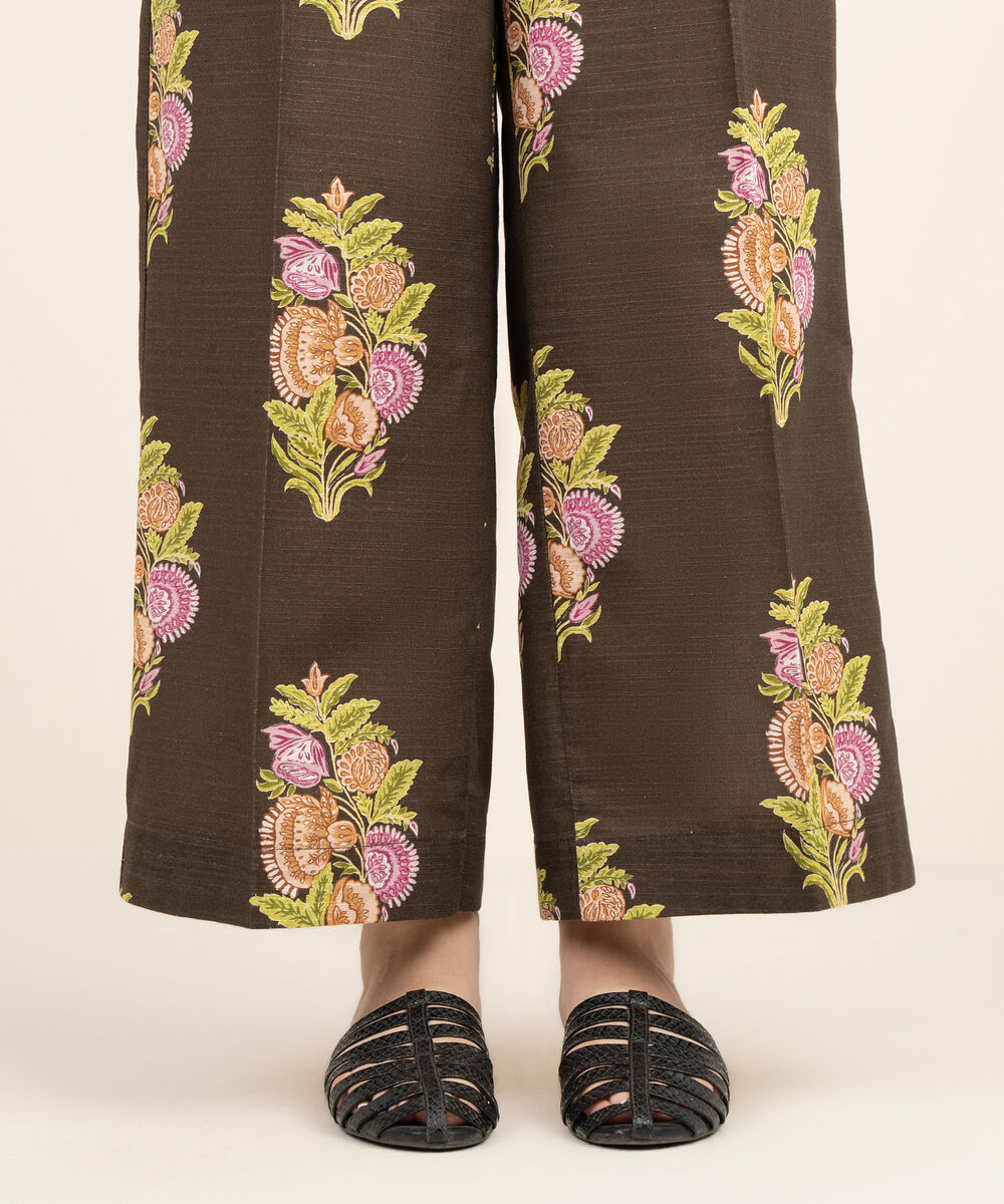 Women's RTW Cambric Printed Brown Flared Pants