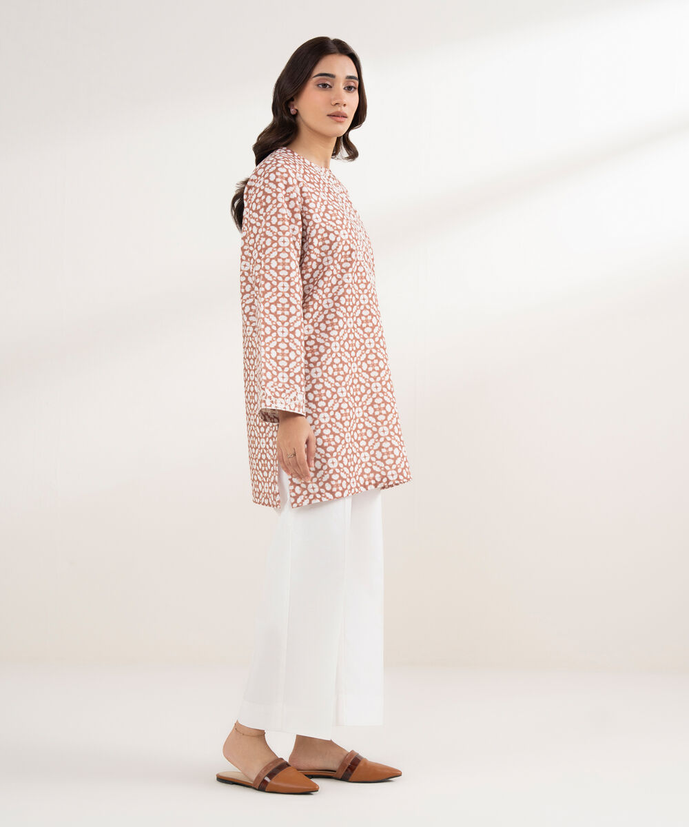 Women's RTW Khaddar Embroidered Brown Shirt