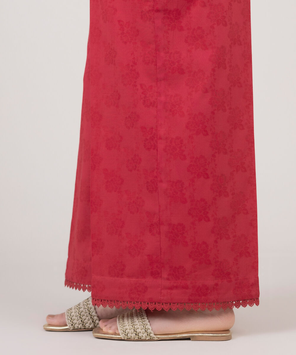 Women's RTW Cotton Jacquard Red Solid Culottes