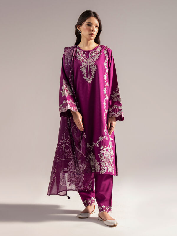 3 Piece - Embroidered Dobby Suit