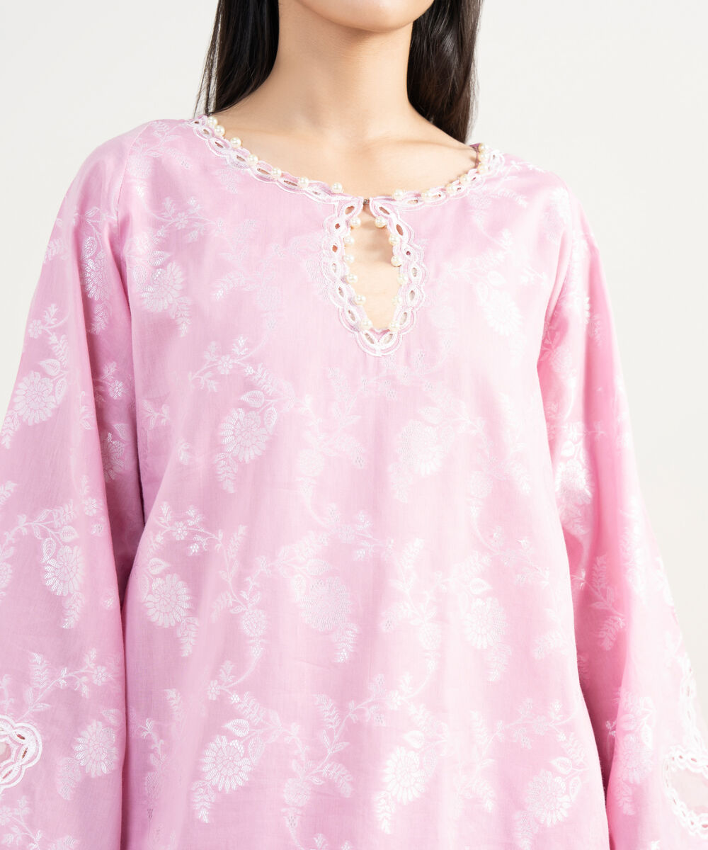 Women's RTW Extra Weft Jacquard Embroidered Pink 2 Piece Suit