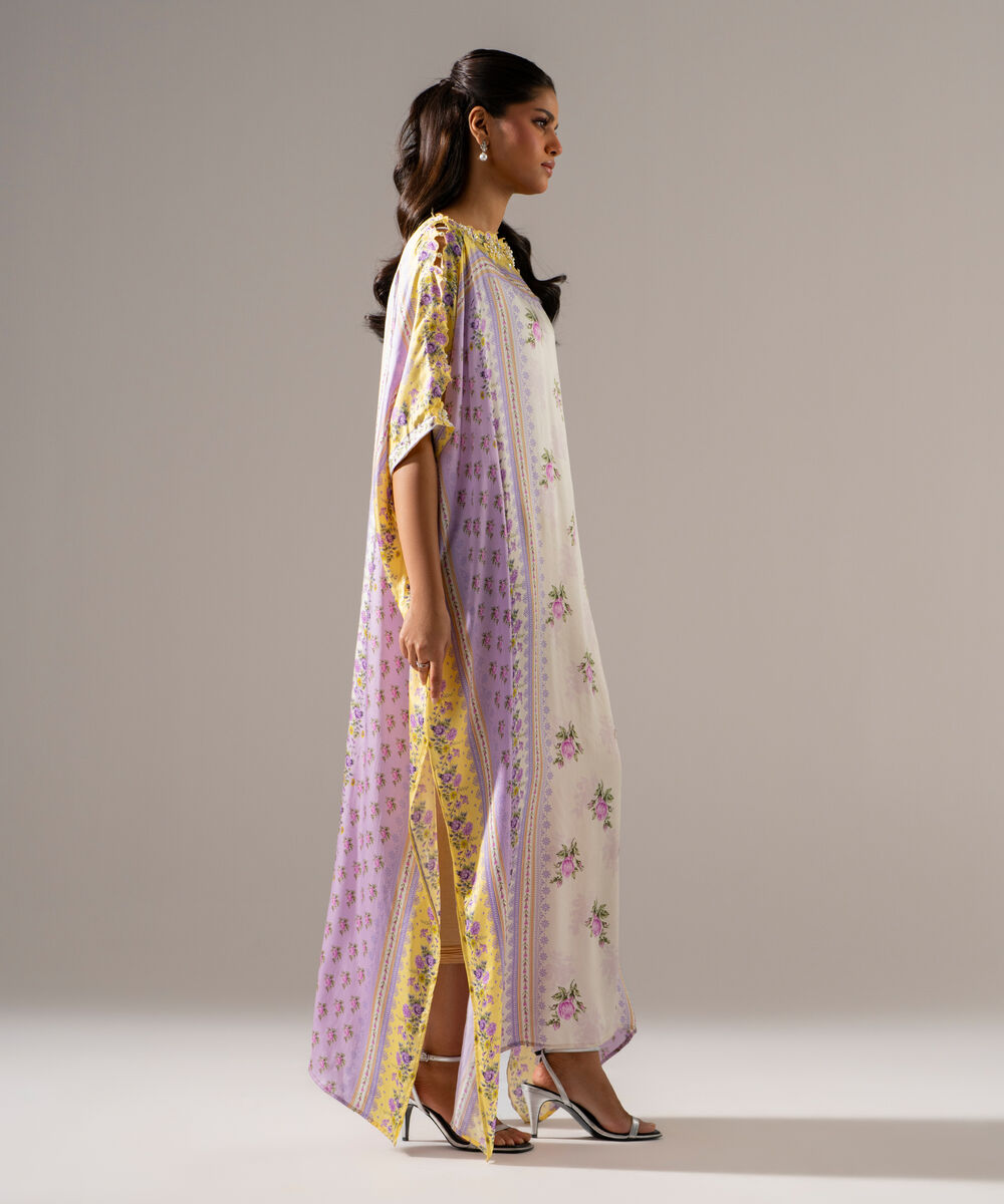 Women's RTW White Featheer Chamoz Printed White Kaftan
