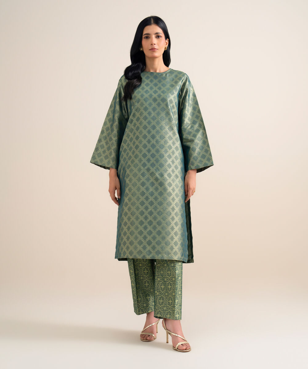 Women's Unstitched Dobby Embroidered Pink 3 Piece Suit