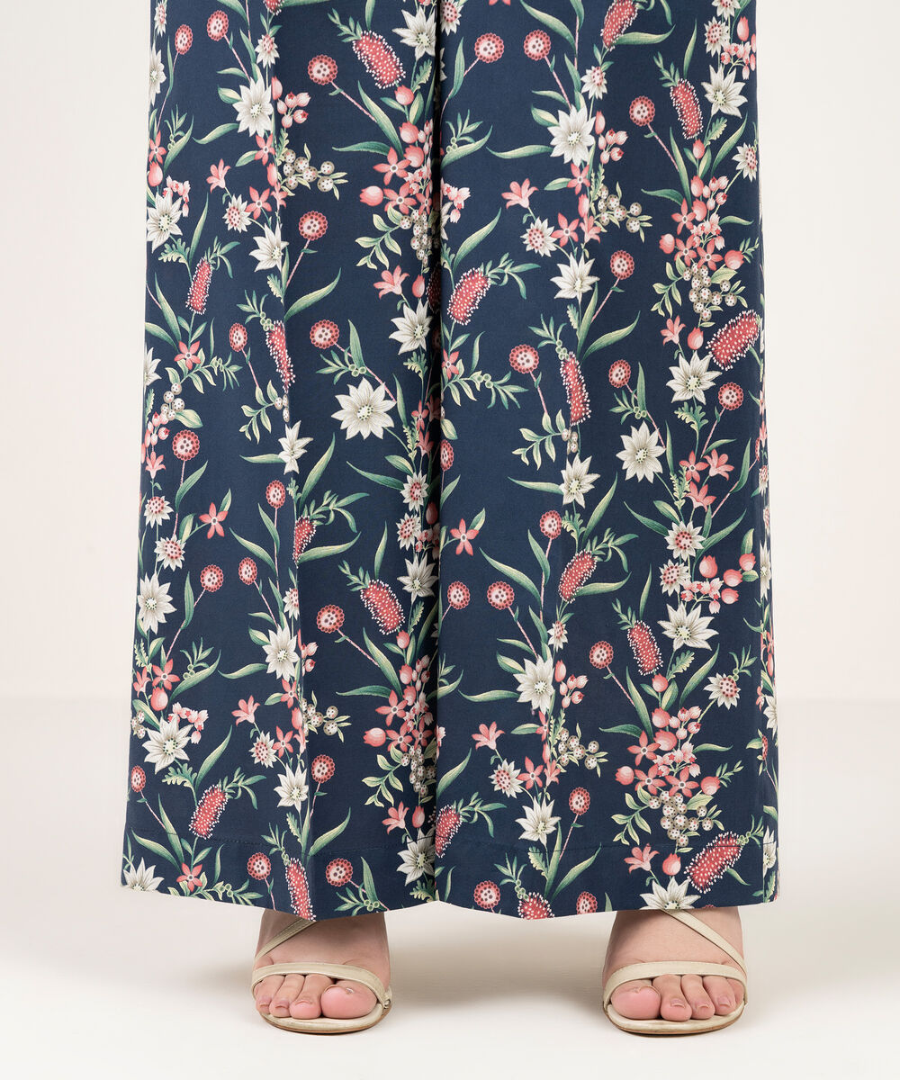 Women's RTW Cambric Printed Blue Flared Pants