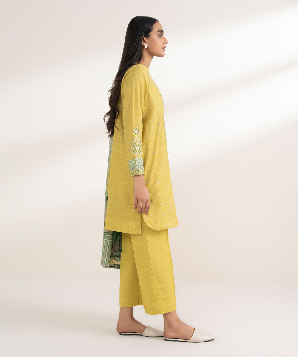 Women's RTW Khaddar Embroidered Yellow 3 Piece Suit