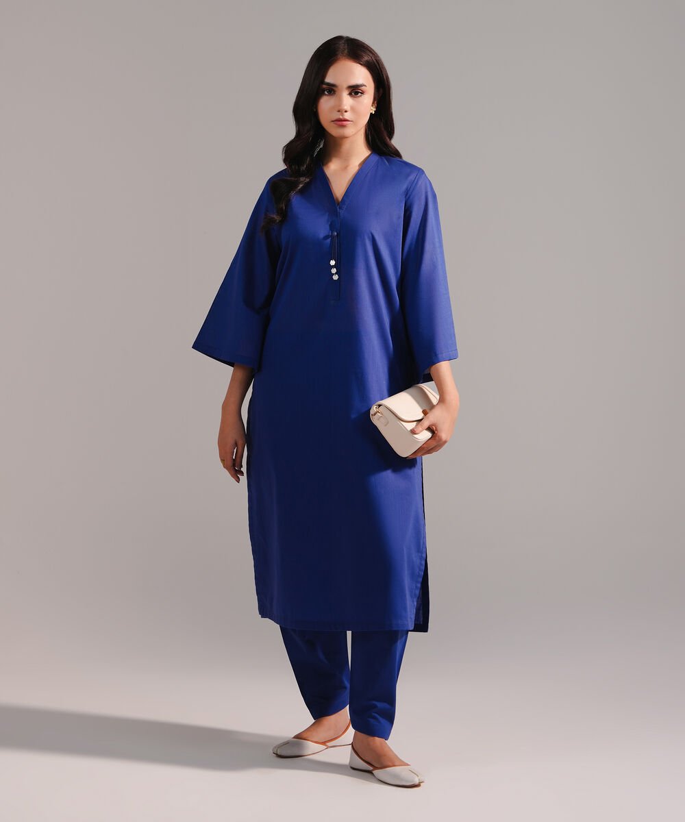 Women's RTW Crosshatch Solid Dark Blue Straight Shirt