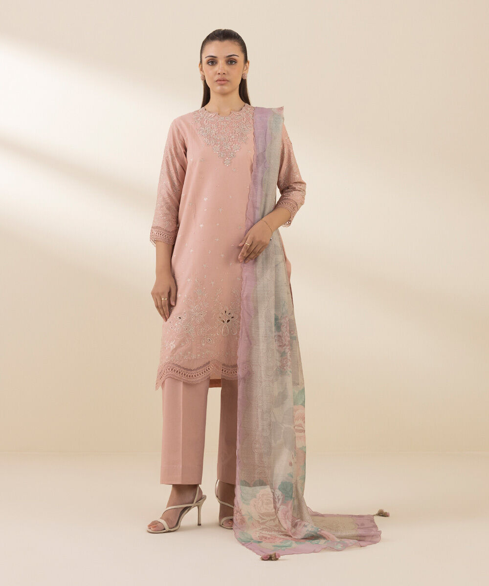 Women's Unstitched Pink Lawn 3 Piece Suit