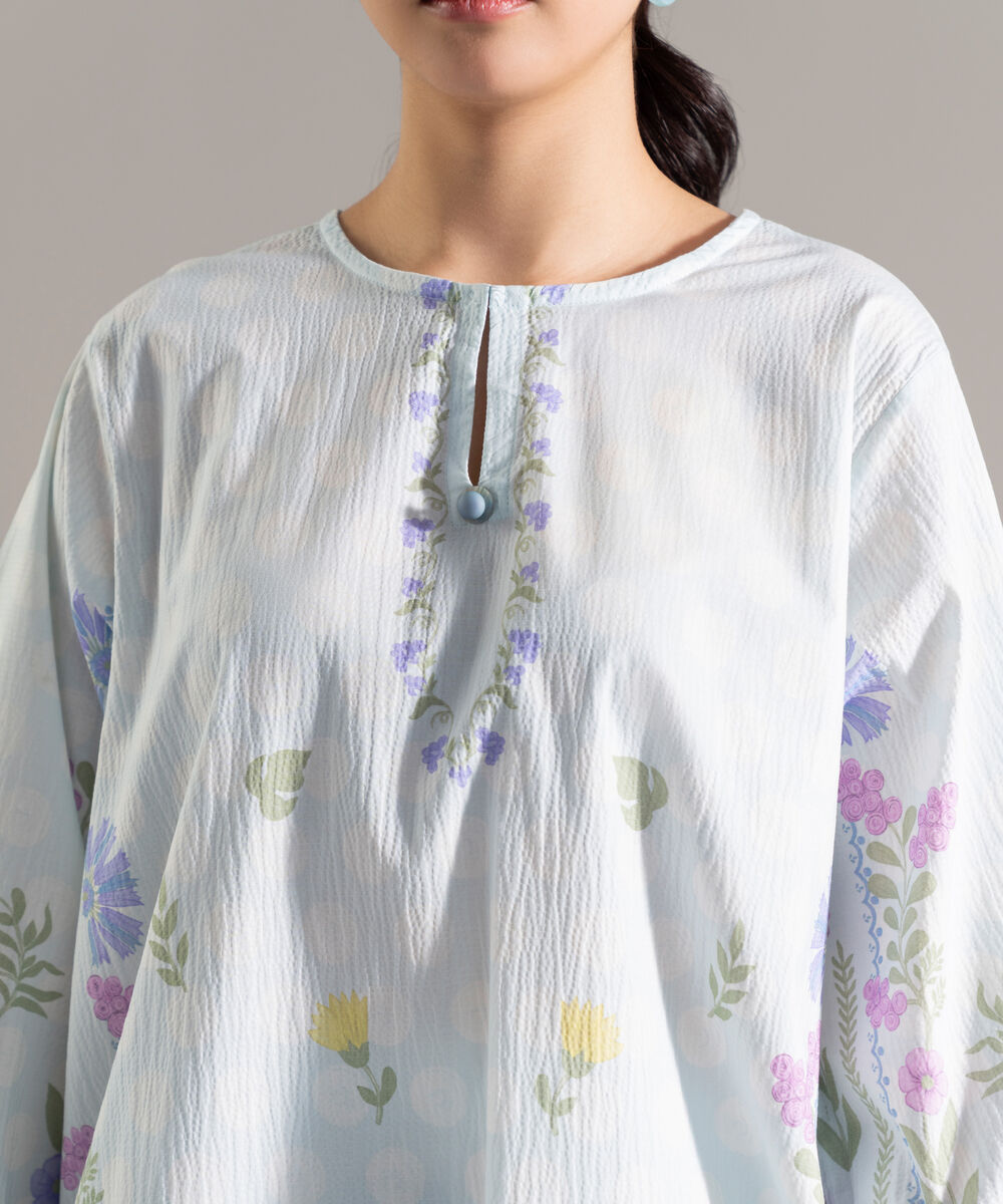 Women's RTW Seersucker Printed Ice Blue 2 Piece Suit