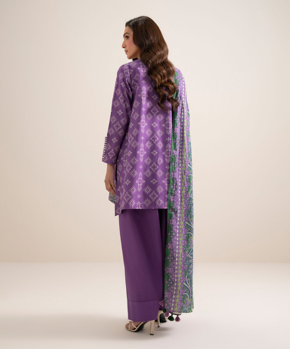 Women's Unstitched Lawn Embroidered Purple 3 Piece Suit