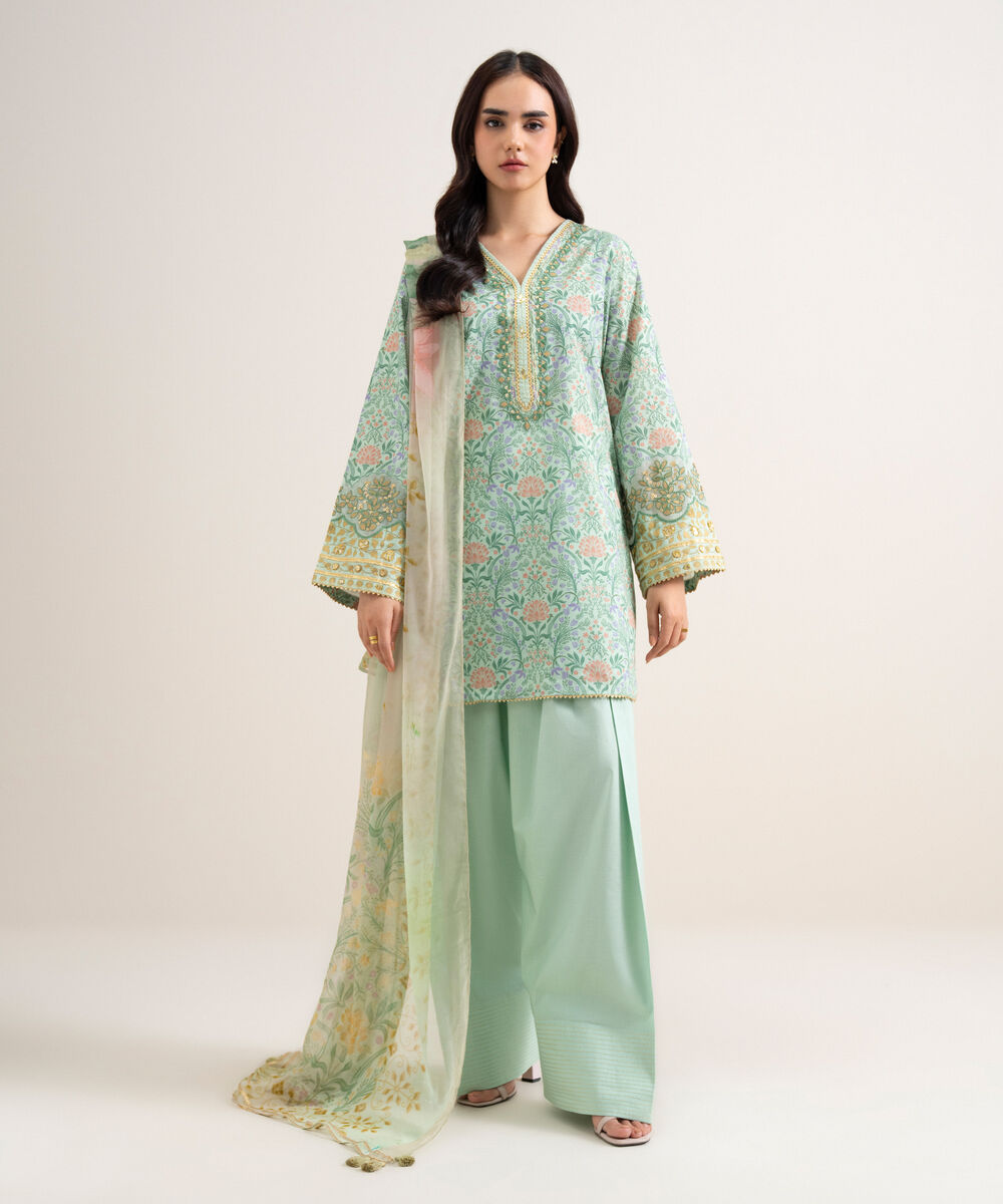 Women's Unstitched Lawn Embroidered Blue