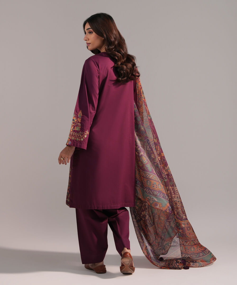 Women's RTW Lawn Embroidered Purple 3 Piece Suit