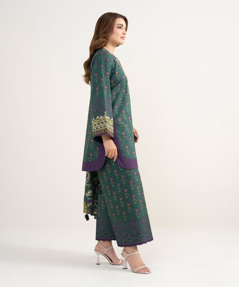 Women's Unstitched Lawn Embroidered Green 3 Piece Suit