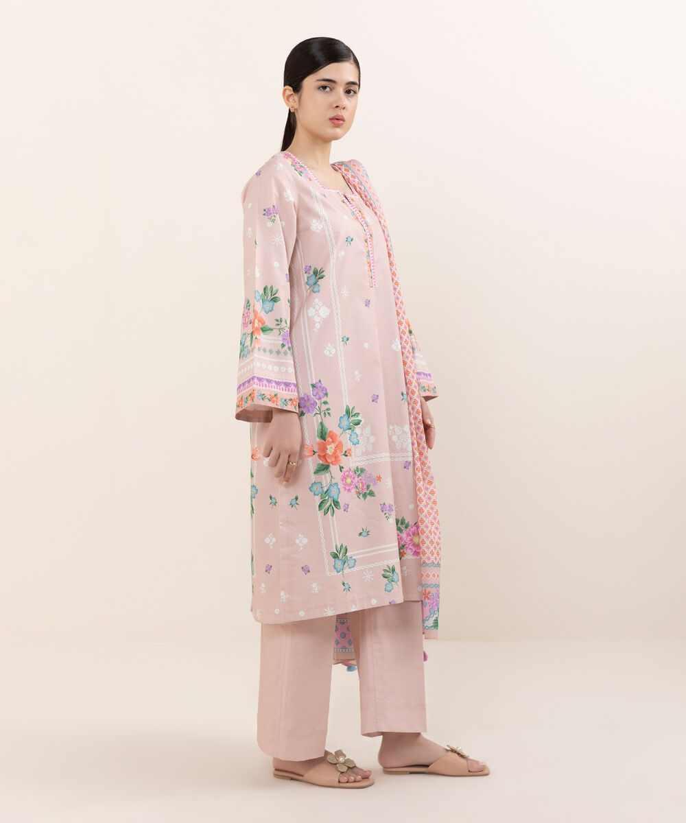 Women's Unstitched Cotton Printed Three Piece Suit