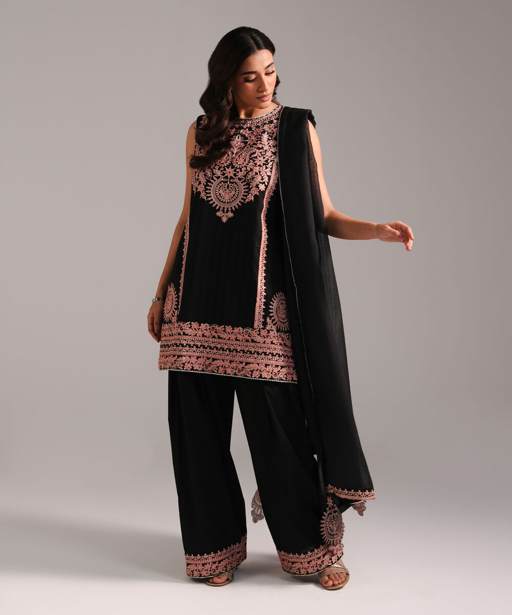 Women's RTW Leno Kara Embroidered Black 3 Piece Suit