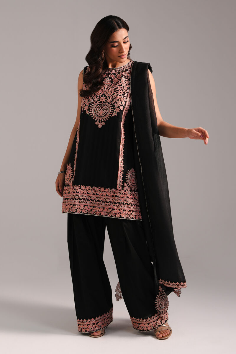 3 Piece - Embroidered Leno Kara Suit