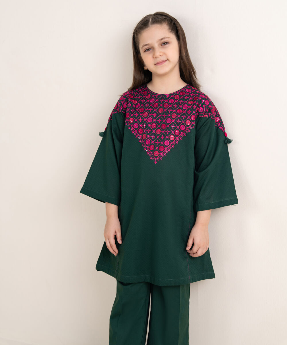 Girls Two Piece Embroidered Textured Lawn Suit