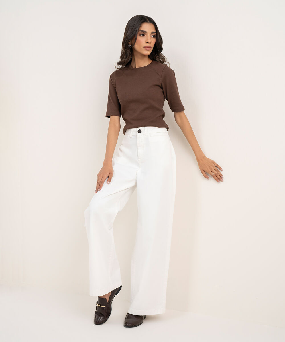 Women's Western Ecru Straight Fit Chino Trousers