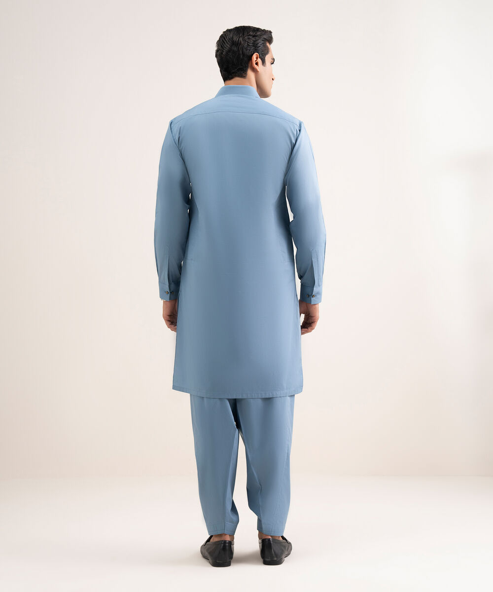 Men'S Stitched Medium Blue Premium Cotton Suit