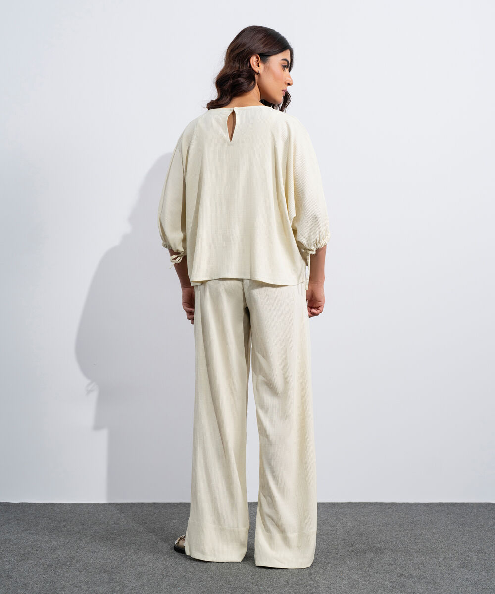 Women's Western Beige Seersucker Kimono Top