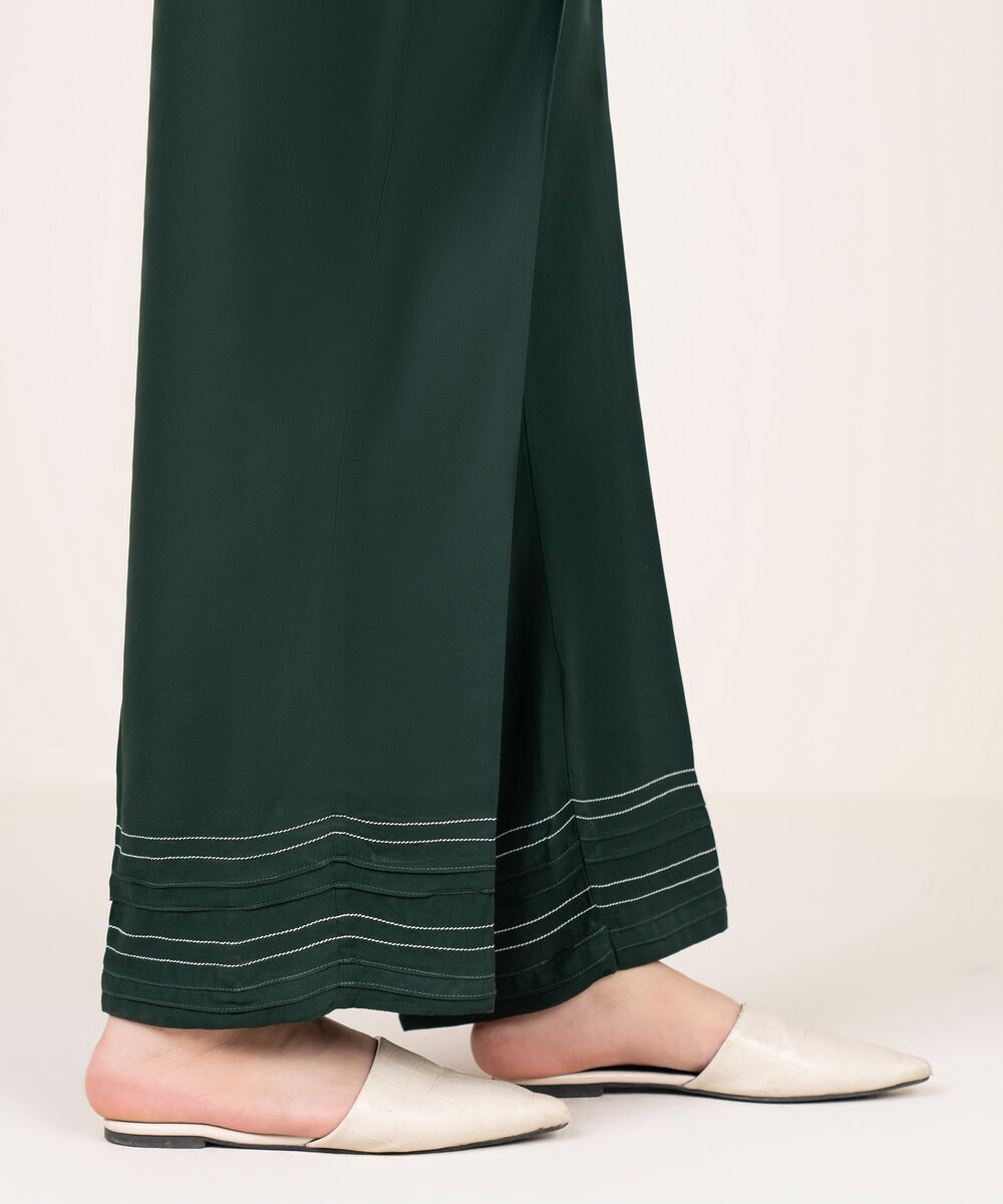 Women's RTW Bedford Solid Green  Straight Pants