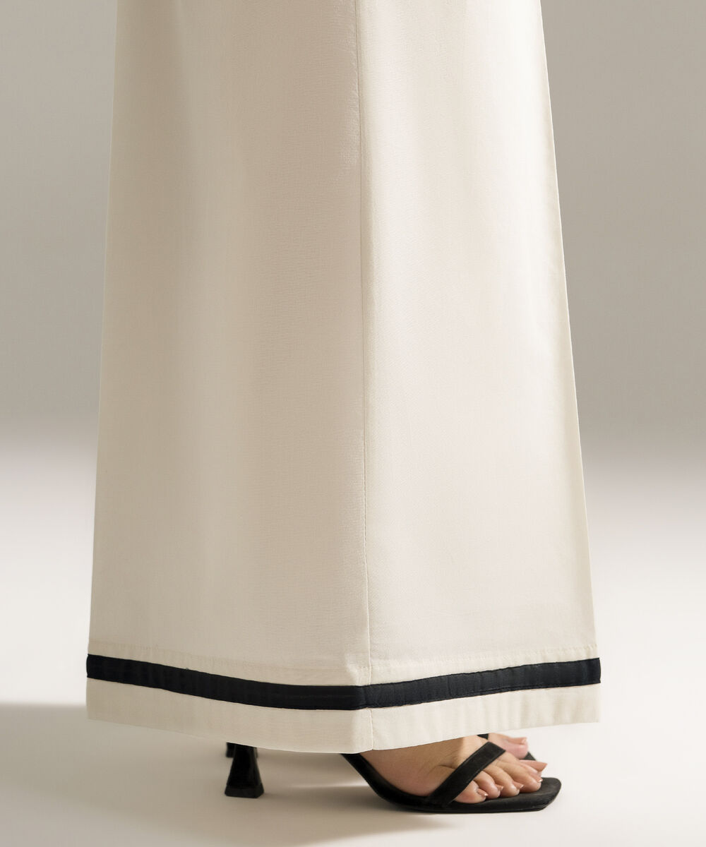Women's RTW Cambric Printed Off White Flared Pants