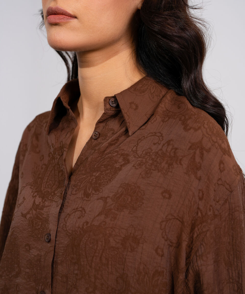 Women's Brown Textured Button Through Shirt