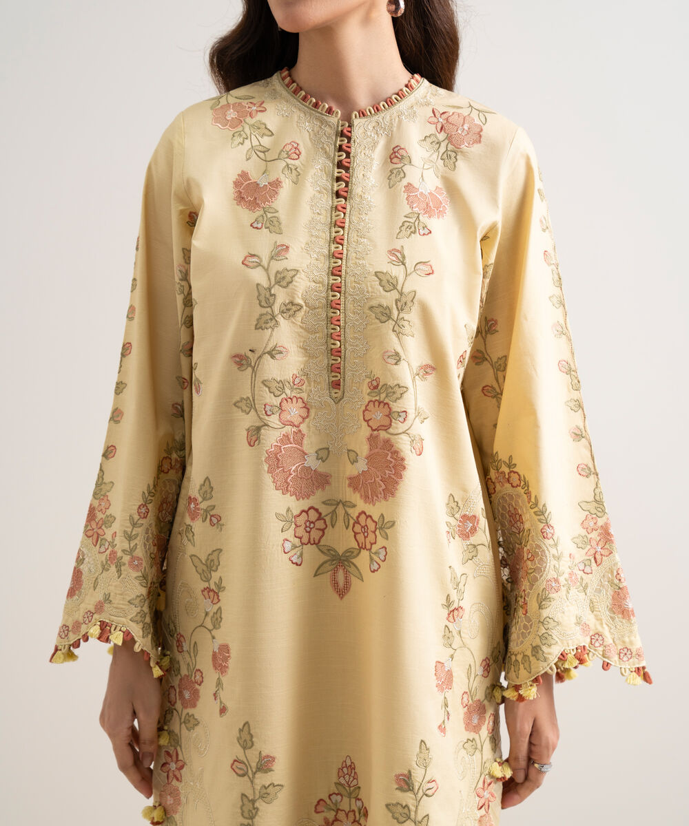 Women's Unstitched Lawn Embroidered Yellow  3 Piece Suit