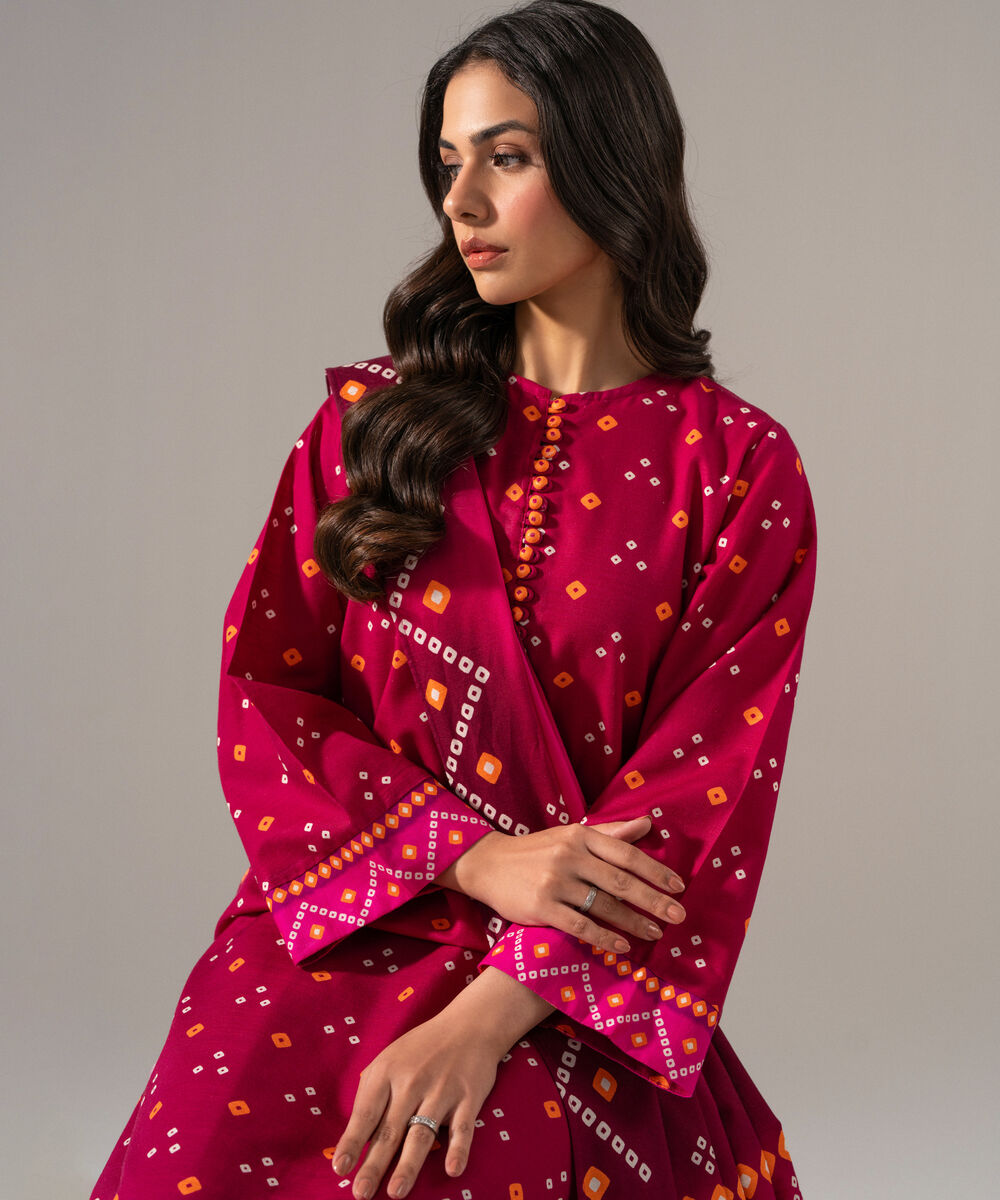Women's RTW Khaddar Printed Pink 3 Piece Suit