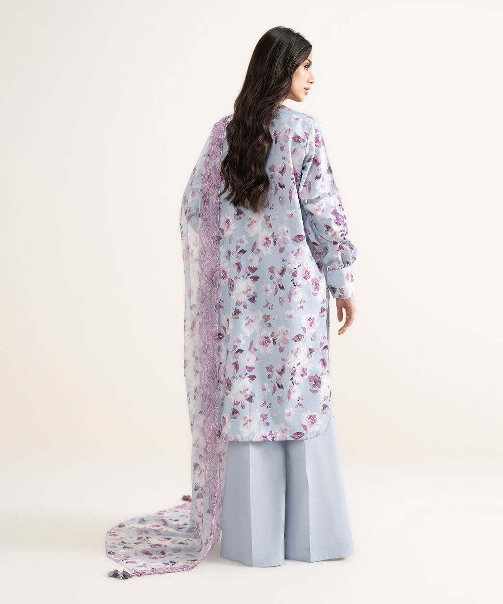 Women's Unstitched Lawn Embroidered Purple 3 Piece Suit