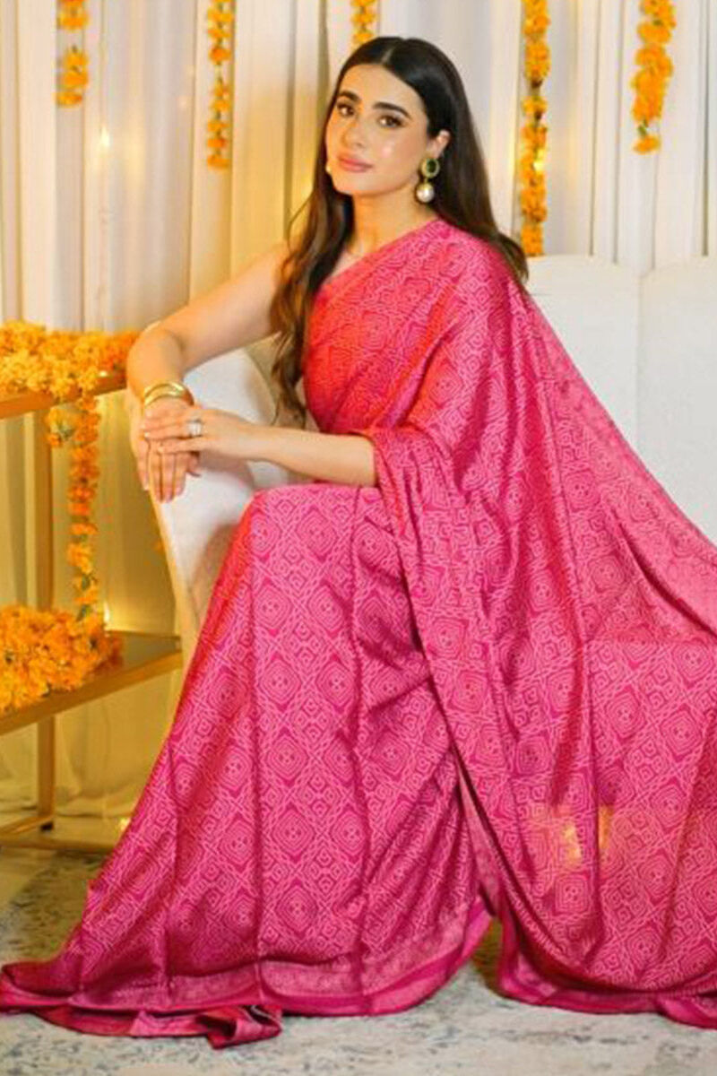 3 Piece -  Printed Satin Saree