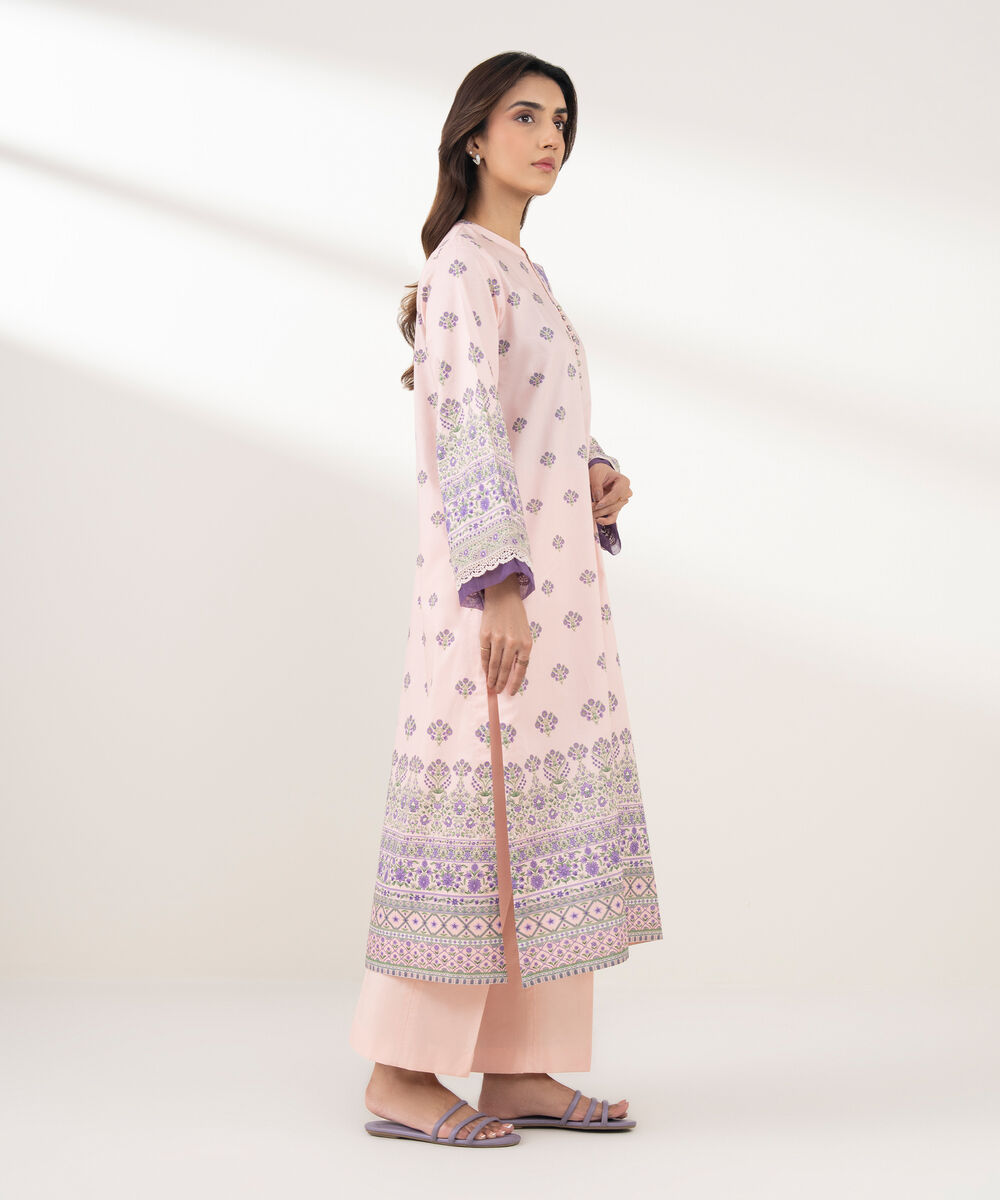 Women's Unstitched Lawn Printed Pink 3 Piece Suit