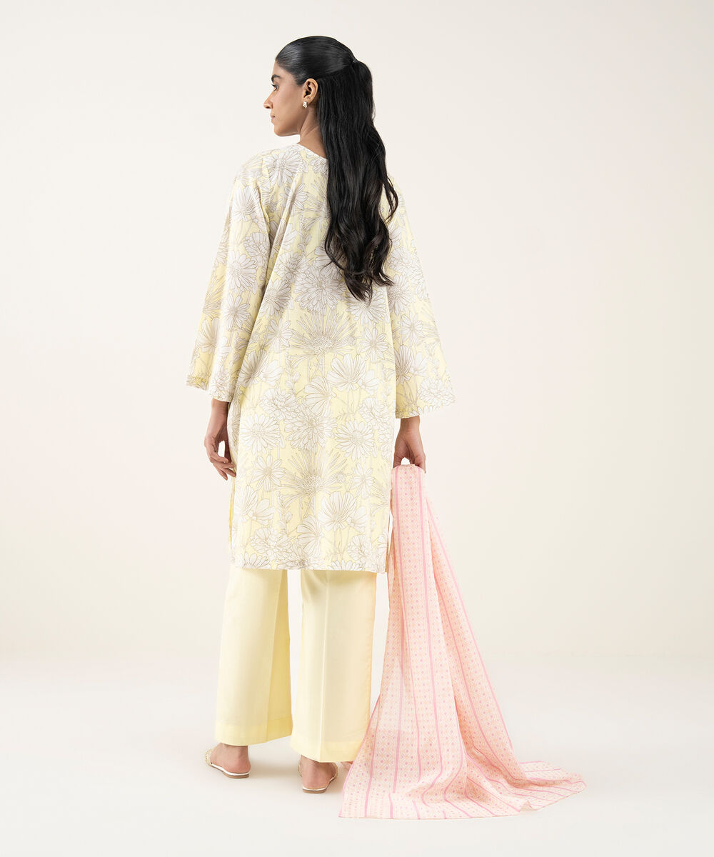 Women's Unstitched Lawn Printed Yellow 3 Piece Suit