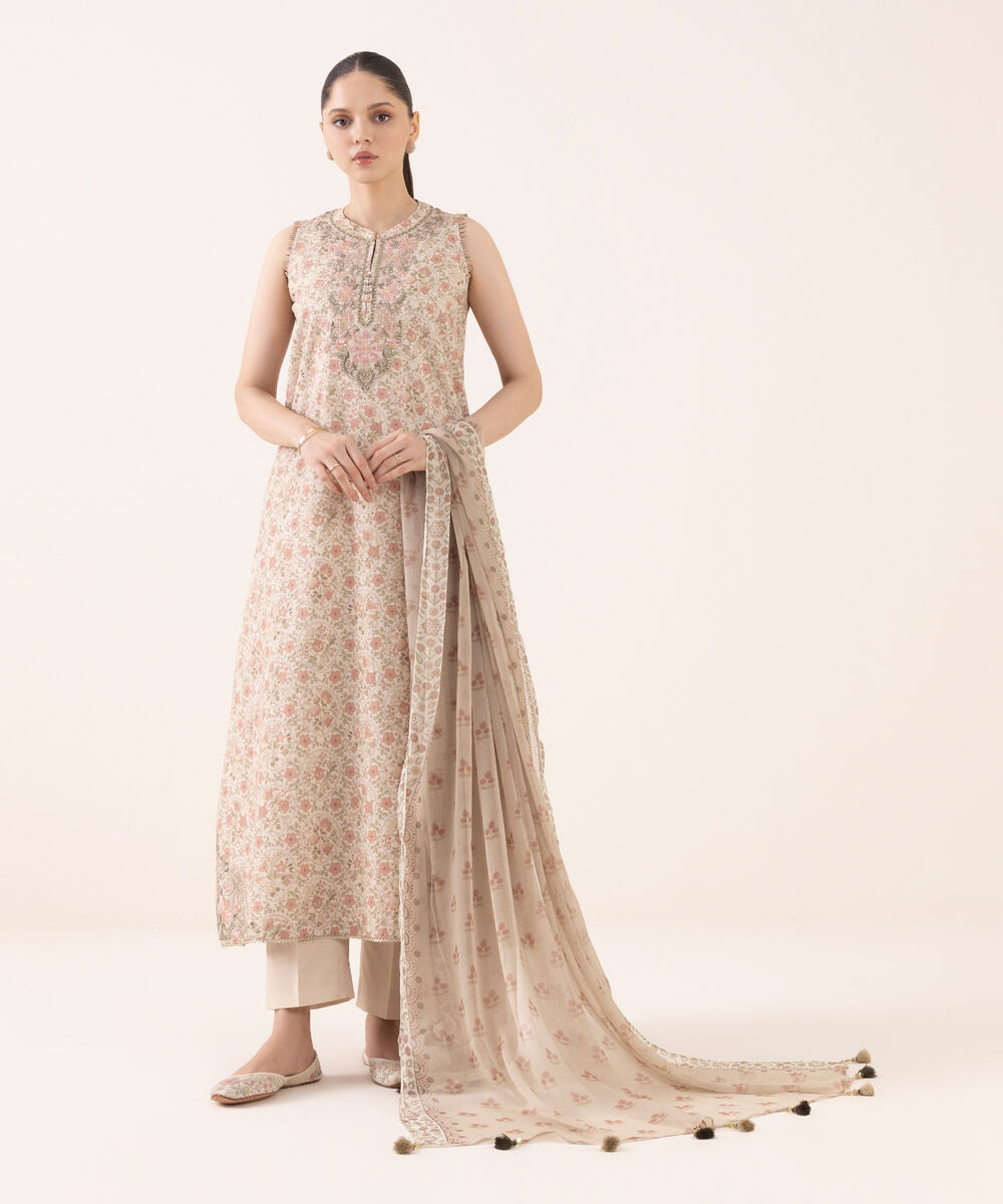 Women's Unstitched Cotton Embroidered Multi Three Piece Suit