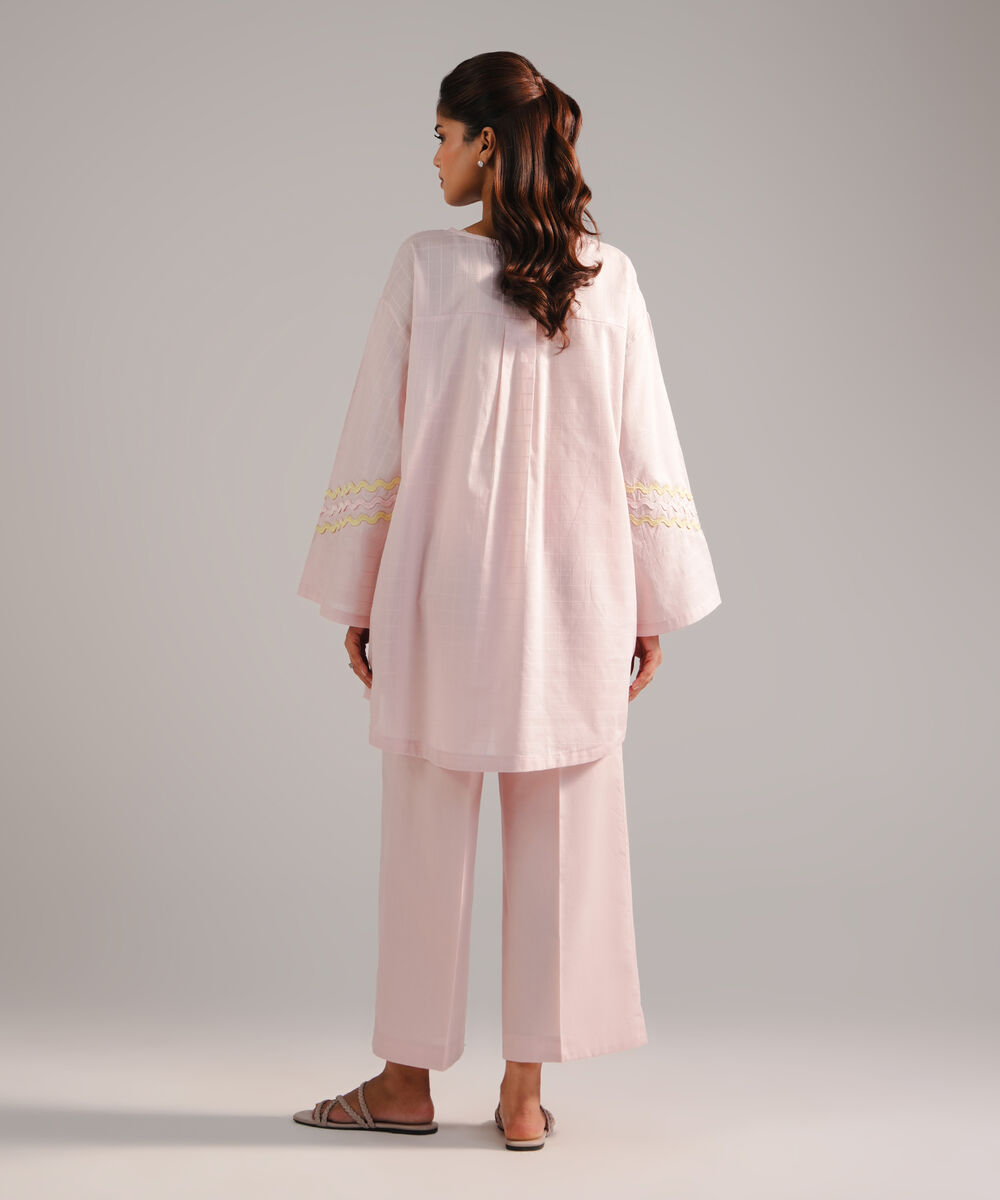 Women's RTW Dobby Embroidered Light Pink 2 Piece Suit