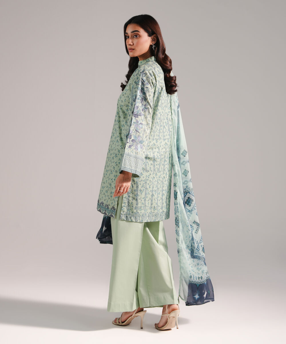 Women's RTW Lawn Printed Green 3 Piece Suit
