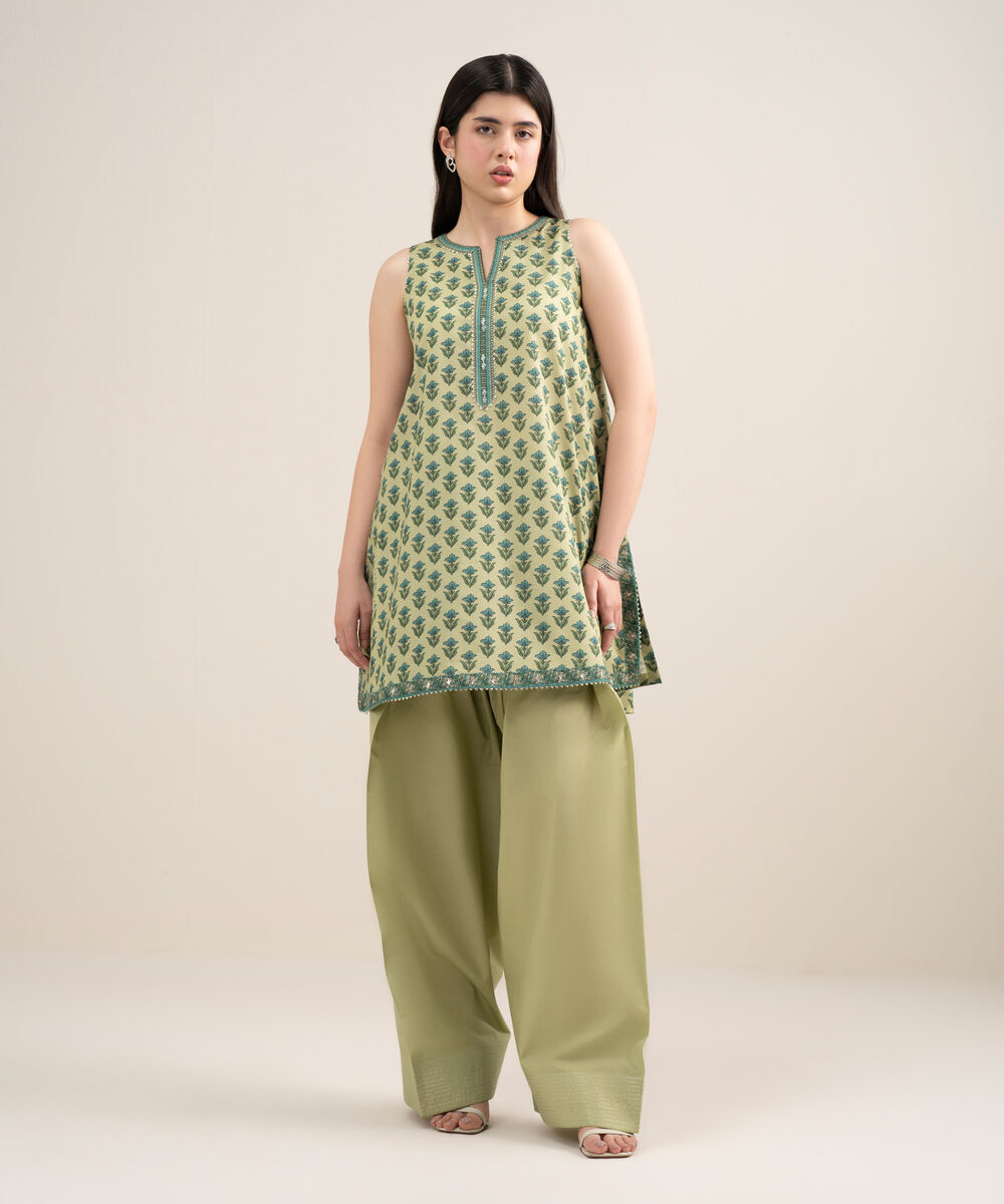 Women's Unstitched Lawn Printed Green 2 Piece Suit
