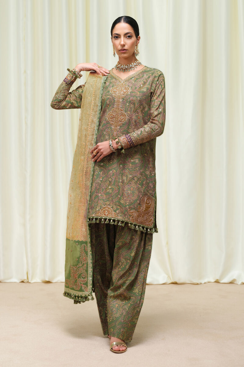 3 Piece - Embroidered Raw Silk Suit